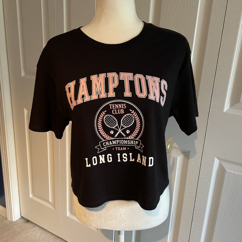 OG Collective Hamptons Tennis Club Cropped T-Shirt Black Pink Size Small NEW